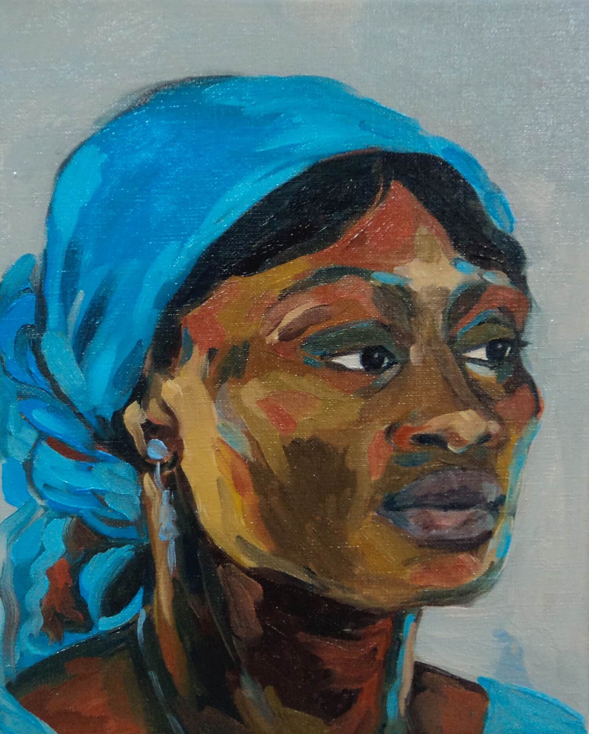 Vrouw met blauwe hoofddoek (Gambia - Jayven Art)