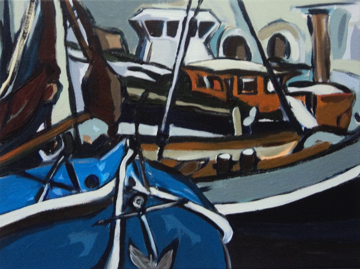 Boten in de Oude Haven (maritiem olieverfschilderij in de haven van Rotterdam - Jayven Art)