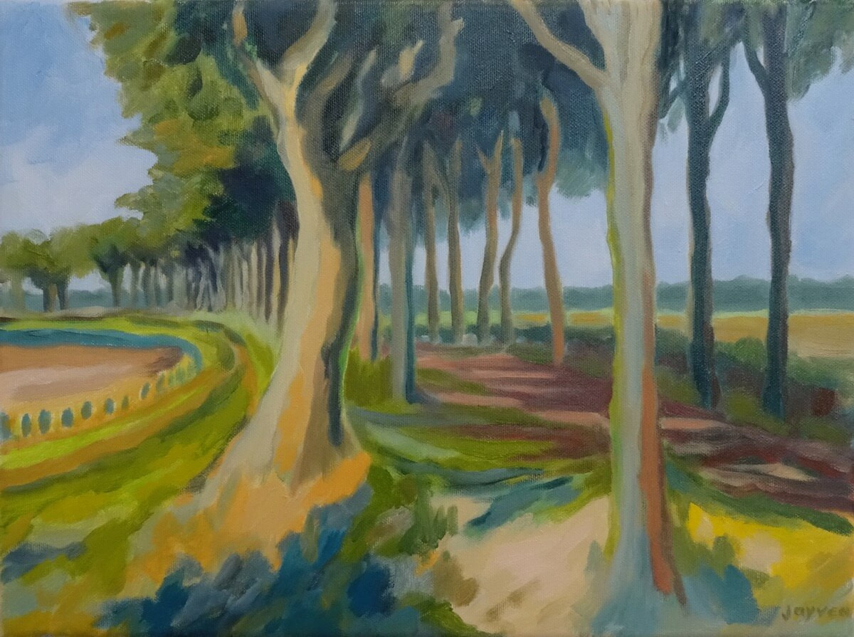 Bomenrij in Drenthe (olieverfschilderij landschap - Jayven Art)