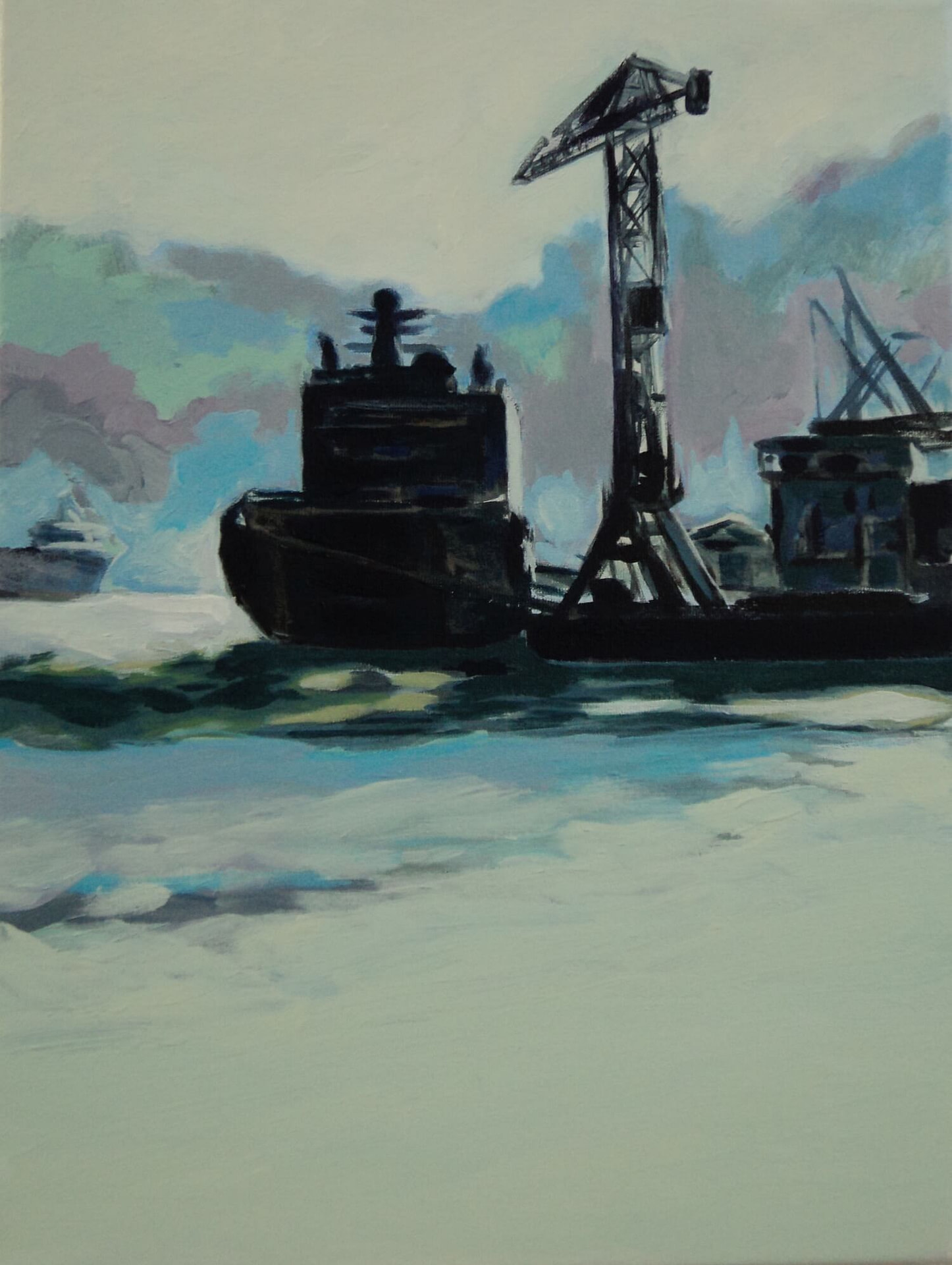 Havenlicht (maritiem olieverfschilderij in de haven van Rotterdam - Jayven Art)
