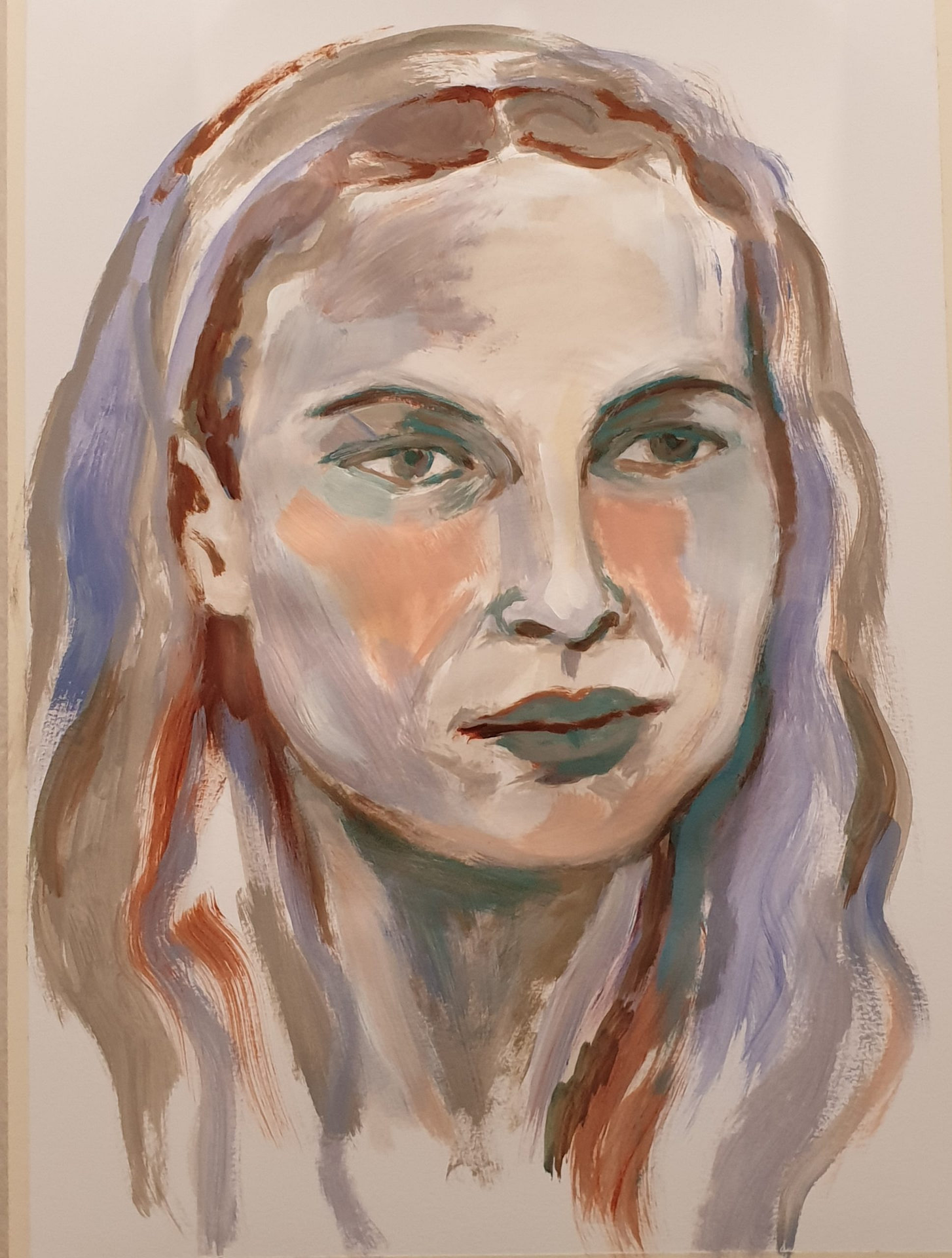 Portret in lila en grijs, Acryl op papier Jayven Art