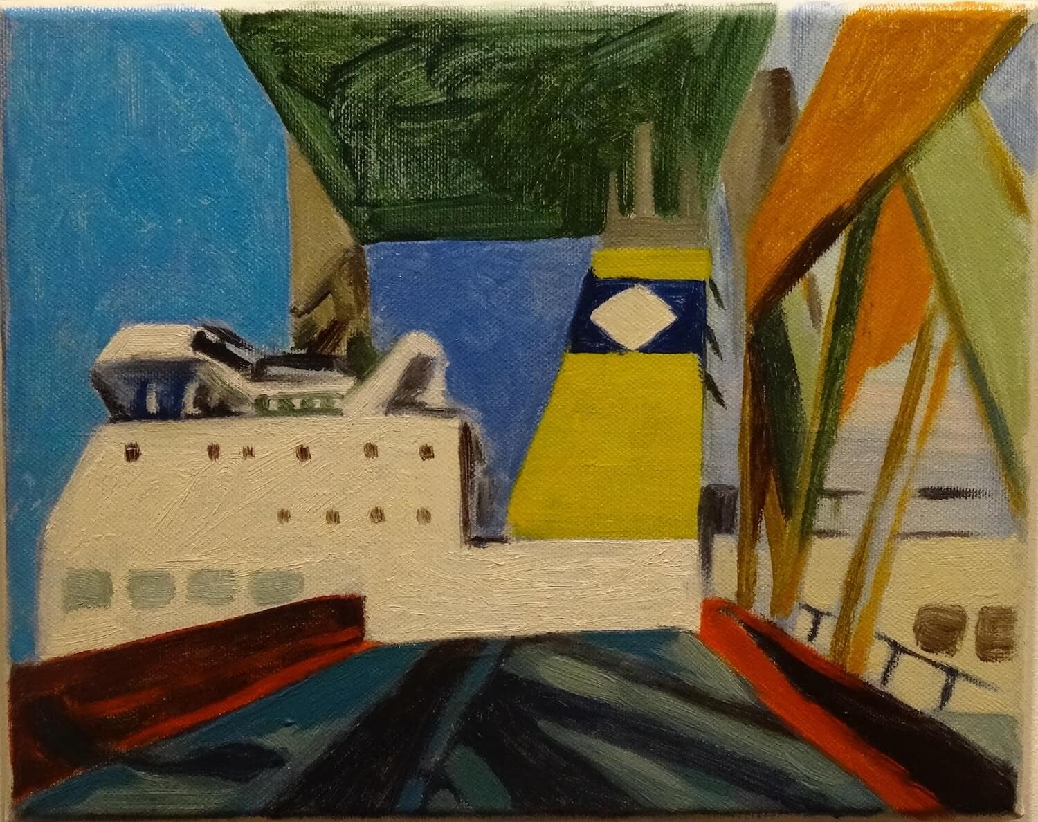 Schip vaart onder de brug door (maritiem olieverfschilderij in de haven van Rotterdam - Jayven Art)