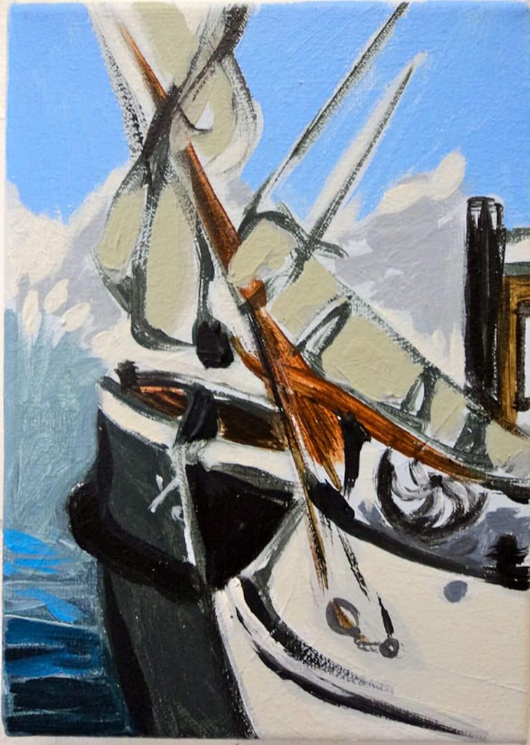 Zeilboot in Leuvehaven (maritiem olieverfschilderij in de haven van Rotterdam - Jayven Art)