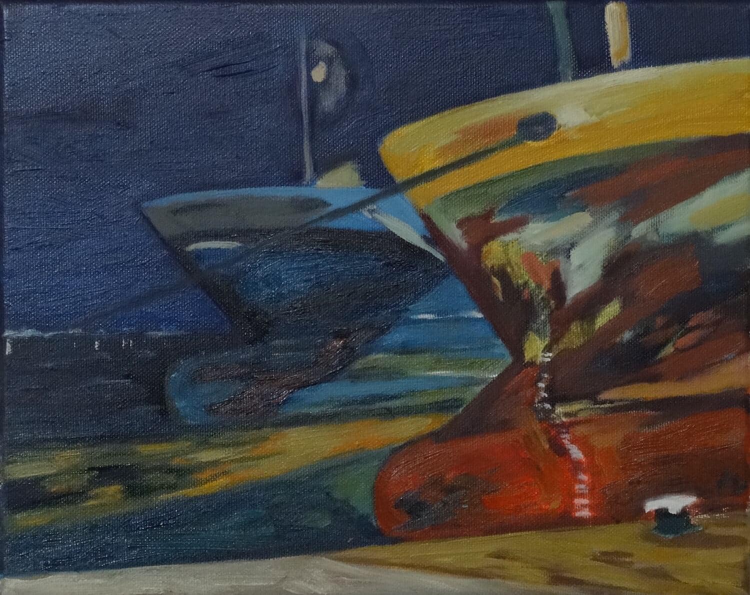 Parkkade bij nacht (maritiem olieverfschilderij in de haven van Rotterdam - Jayven Art)