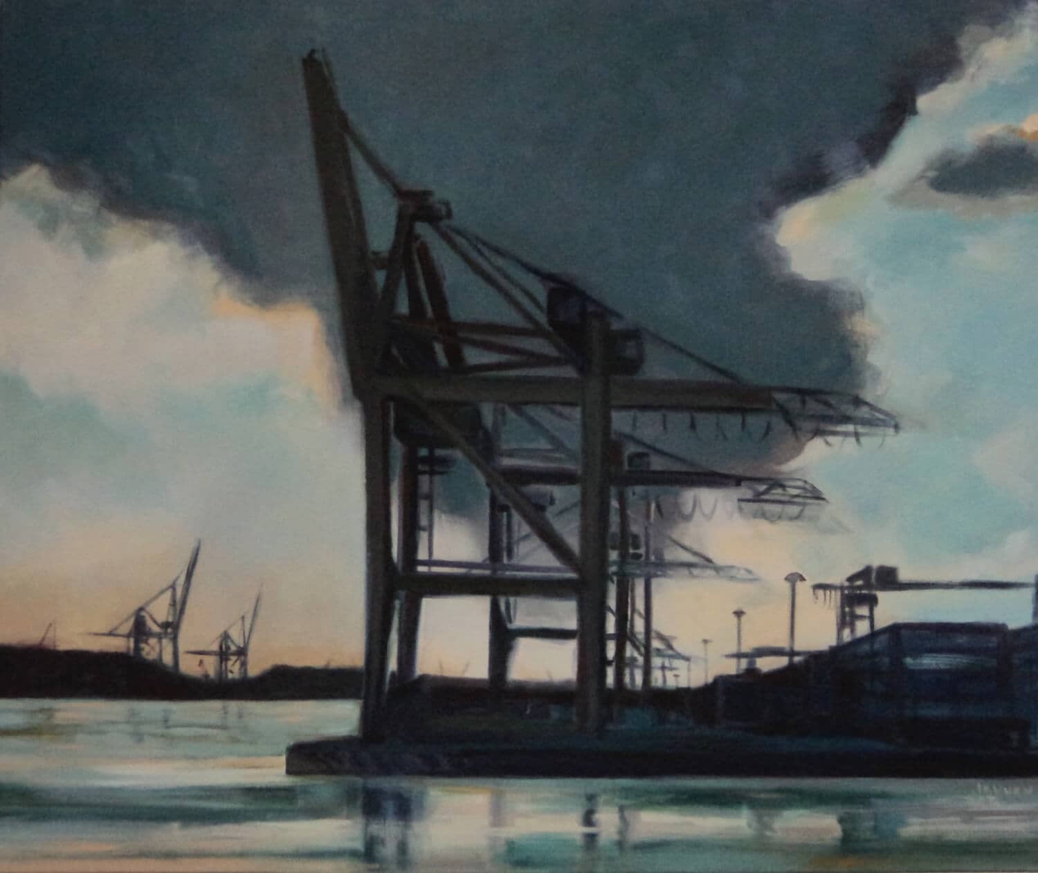 Havenlicht II (maritiem olieverfschilderij in de haven van Rotterdam - Jayven Art)