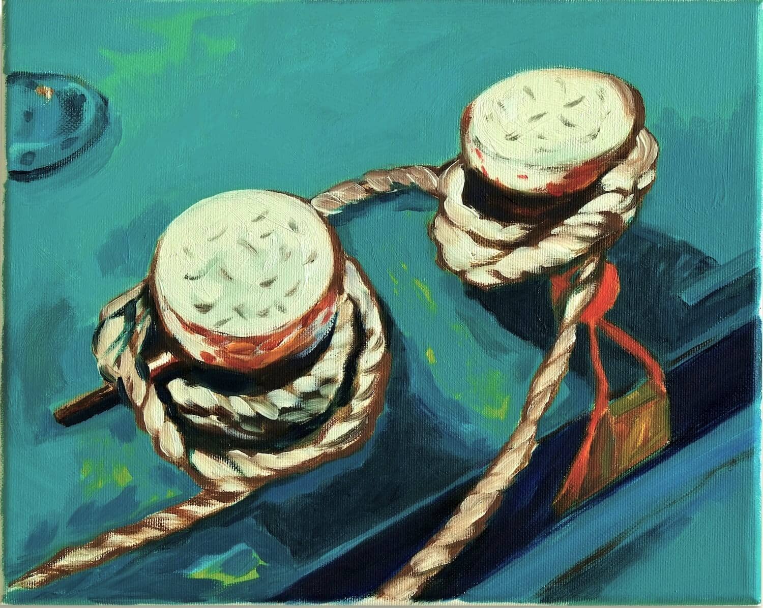 Twee meerpalen (maritiem olieverfschilderij in de haven van Rotterdam - Jayven Art)